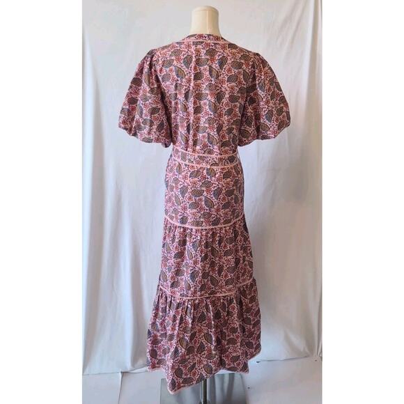 New Roller Rabbit Pink Floral Pasque Valonia Puff Sleeve Midi Dress XXS - Picture 8 of 9